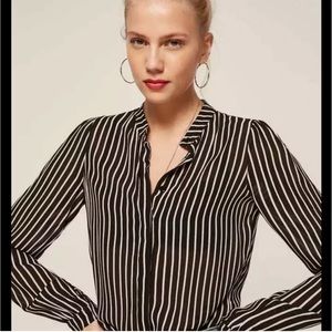 Reformation Arlington Button Down Shirt Stripes Black Ivory